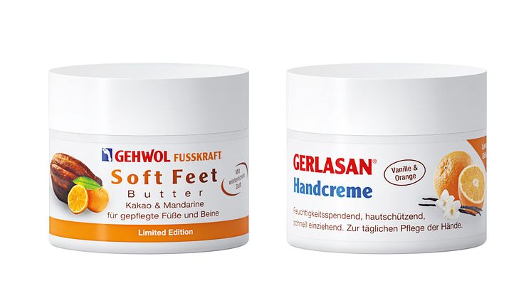 GEHWOL FUSSKRAFT Soft Feet Butter Kakao & Mandarine und GERLASAN Handcreme Vanille & Orange