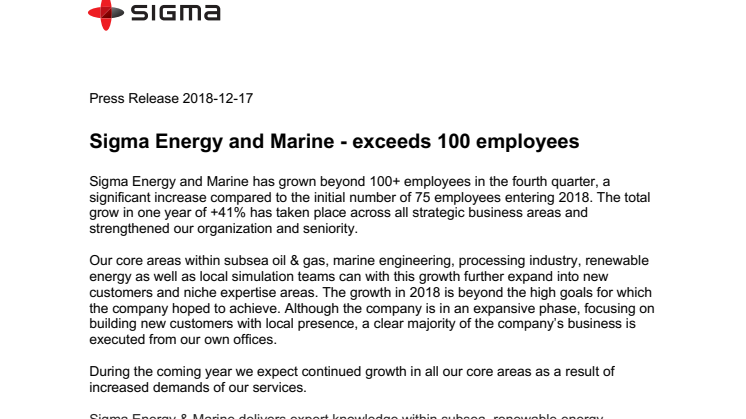 Sigma Energy and Marine - exceeds 100 employees
