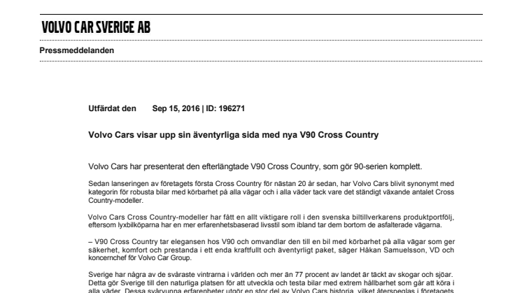 Volvo Cars visar upp sin äventyrliga sida med nya V90 Cross Country