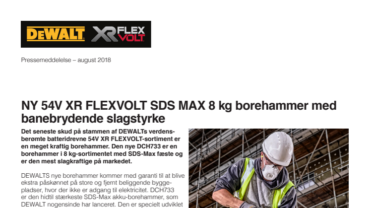 NY 54V XR FLEXVOLT SDS MAX 8 kg borehammer med banebrydende slagstyrke