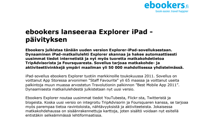ebookers lanseeraa Explorer iPad -päivityksen
