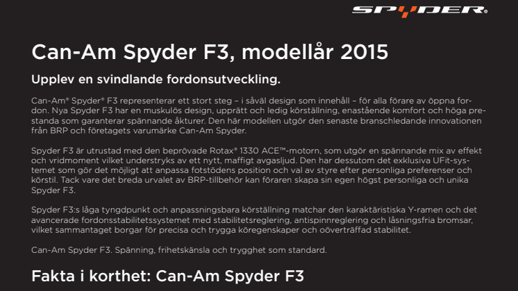 Sverigepremiär för Can-Am Spyder F3 på MC-mässan - nu med Powersport!