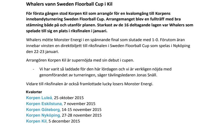 Whalers vann Sweden Floorball Cup i Kil   