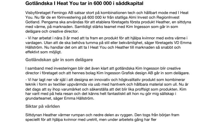 Gotländska I Heat You tar in 600 000 i såddkapital