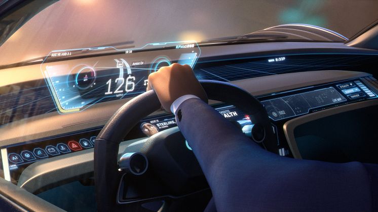 Audi RSQ e-tron cockpit (spionbil til animationsfilmen Spies in Disguise) med hovedperson Lance Sterling