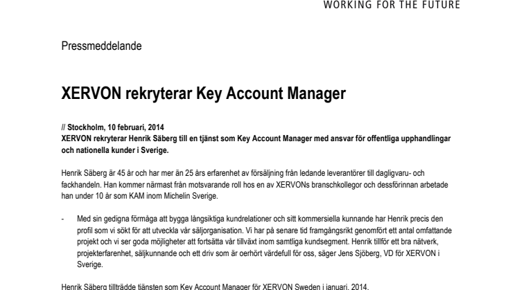 XERVON rekryterar Key Account Manager