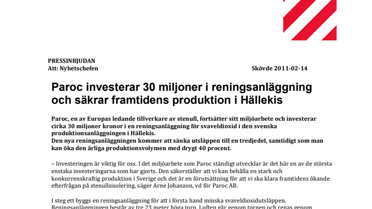Paroc investerar 30 miljoner i reningsanläggning och säkrar framtidens produktion i Hällekis