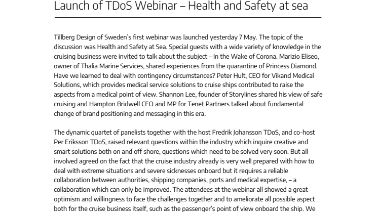 Launch of TDoS Webinar – Health and Safety at sea 