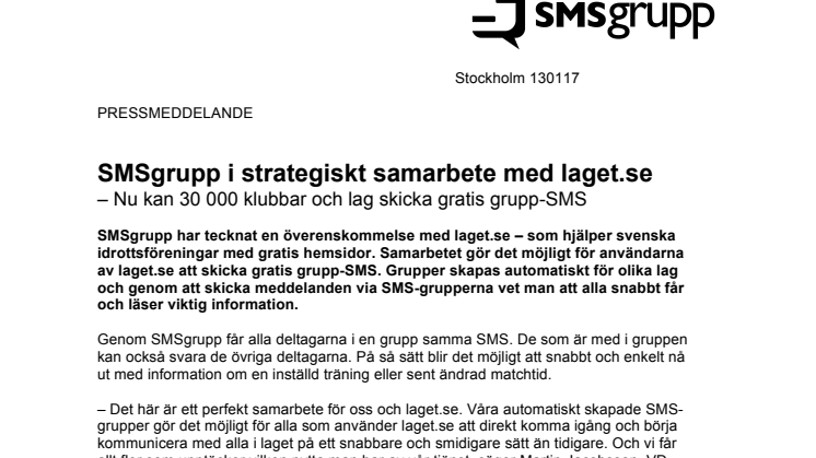 SMSgrupp i strategiskt samarbete med laget.se – Nu kan 30 000 klubbar och lag skicka gratis grupp-SMS 