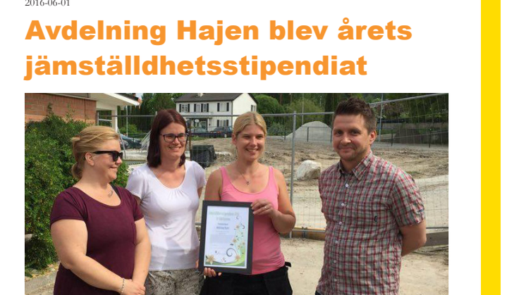 Avdelning Hajen får kommunens jämställdhetsstipendium 2016!