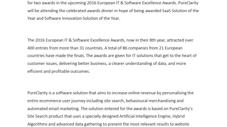 Ecommerce Personalisation Software shortlisted for two esteemed European IT & Software Excellence Awards. 