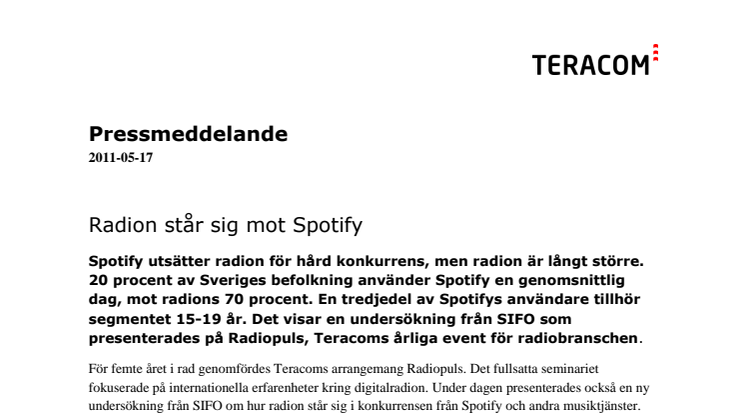 Radion står sig mot Spotify