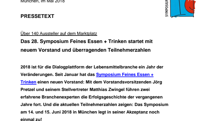 Das 28. Symposium Feines Essen + Trinken startet mit neuem Vorstand und überragenden Teilnehmerzahlen