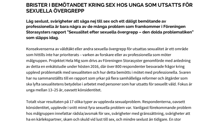 Brister i bemötandet kring sex hos unga som utsatts för sexuella övergrepp 