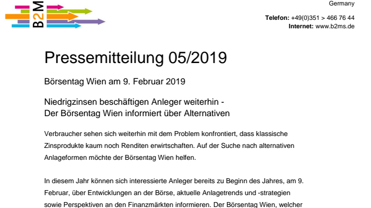 4. Börsentag Wien am 09.02.2019 - Niedrigzinsen beschäftigen Anleger weiterhin