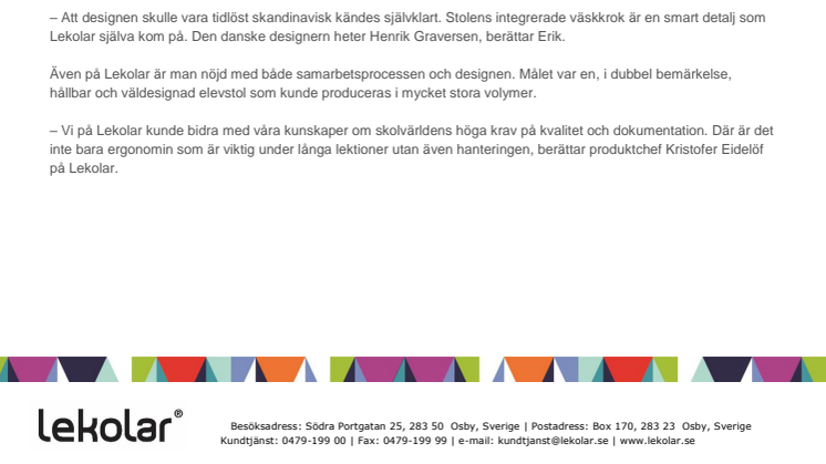 Lekolar lanserar elevstol av 100 % återvunnen returplast