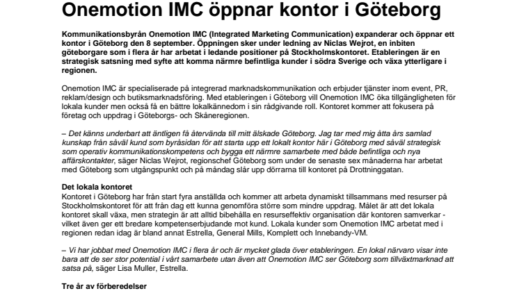 Onemotion IMC öppnar kontor i Göteborg