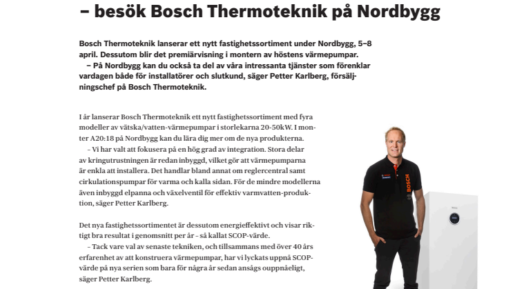 Kolla in nya fastighetssortimentet – besök Bosch Thermoteknik på Nordbygg