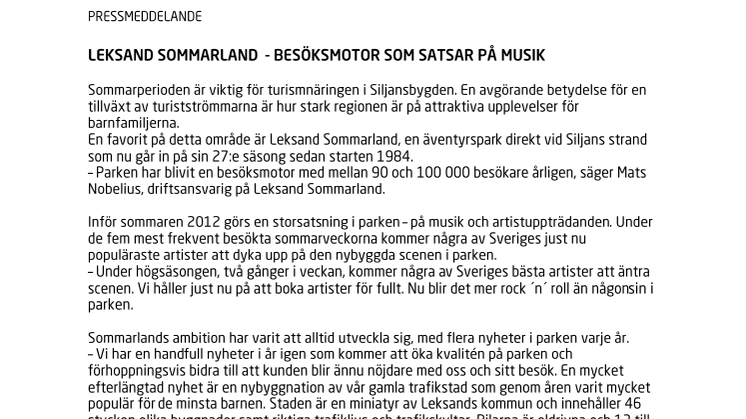 LEKSAND SOMMARLAND  - BESÖKSMOTOR SOM SATSAR PÅ MUSIK