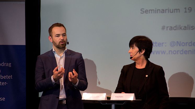 Seminarium om radikalisering, 19.3.2015. Jacob Bundsgaard och Mona Sahlin.