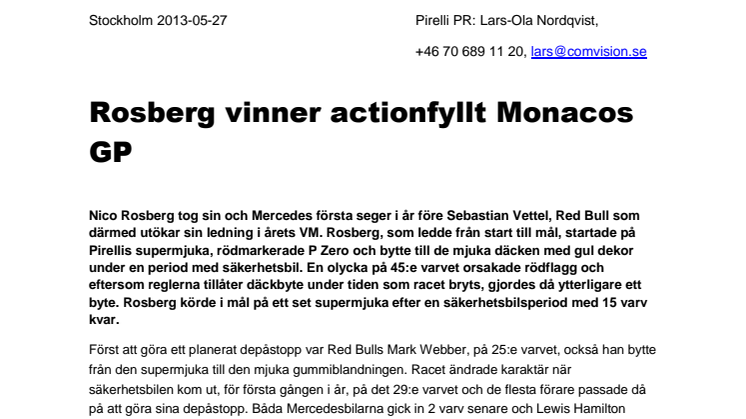 Rosberg vinner actionfyllt Monacos GP