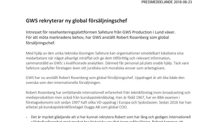GWS rekryterar ny global försäljningschef
