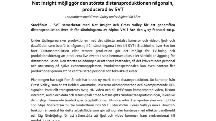 Net Insight möjliggör den största distansproduktionen någonsin, producerad av SVT