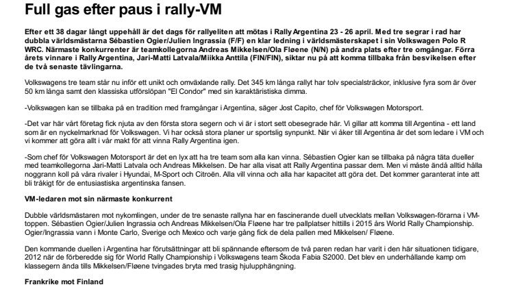 Full gas efter paus i rally-VM