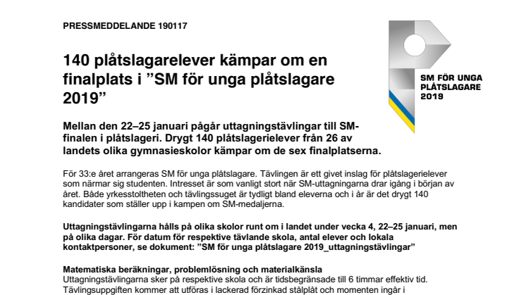 140 plåtslagarelever kämpar om en finalplats i ”SM för unga plåtslagare 2019”