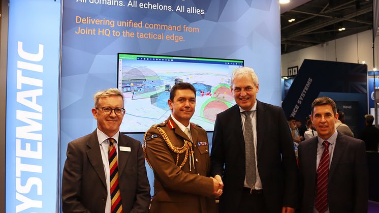 Major General John Collyer, Director Information & Chief Information Officer, British Army, meets with Systematic CEO Michael Holm at 2023 DSEI.