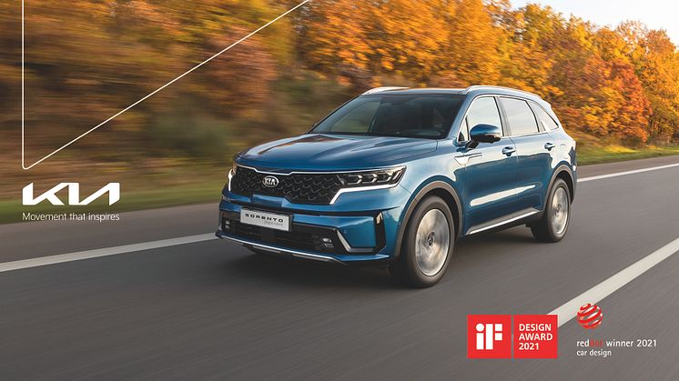 Den nye elektrificerede generation af Kias flagskibs-SUV, Sorento, vinder to prestigefyldte designpriser.