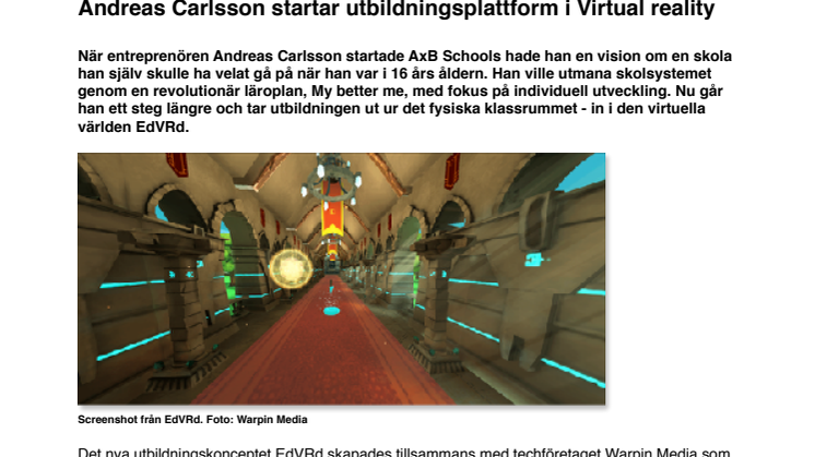 Andreas Carlsson startar utbildningsplattform i Virtual reality 