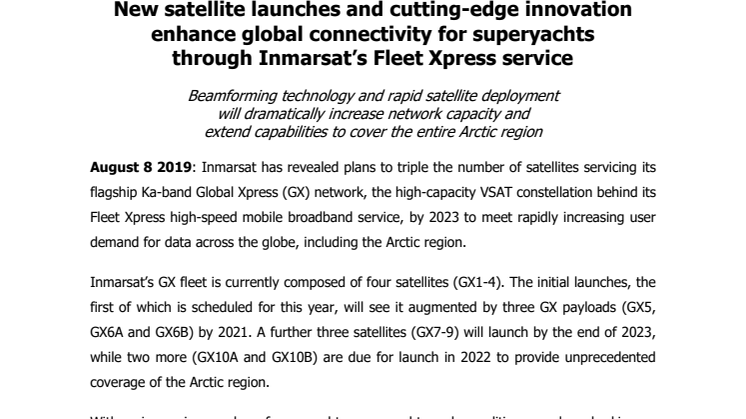 New satellite launches and cutting-edge innovation enhance global connectivity for superyachts through Inmarsat’s Fleet Xpress service