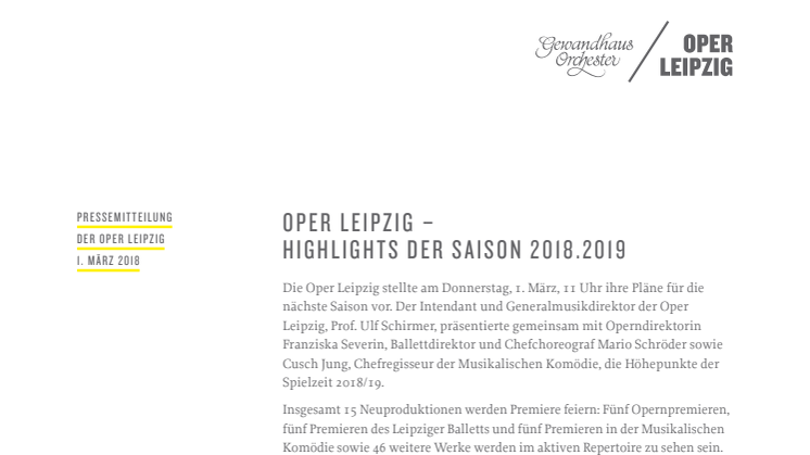 Langfassung der Pressemitteilung der Oper Leipzig