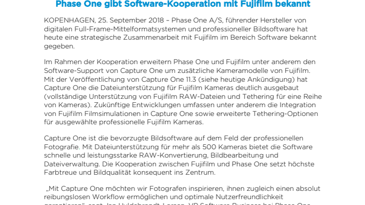 Phase One gibt Software-Kooperation mit Fujifilm bekannt