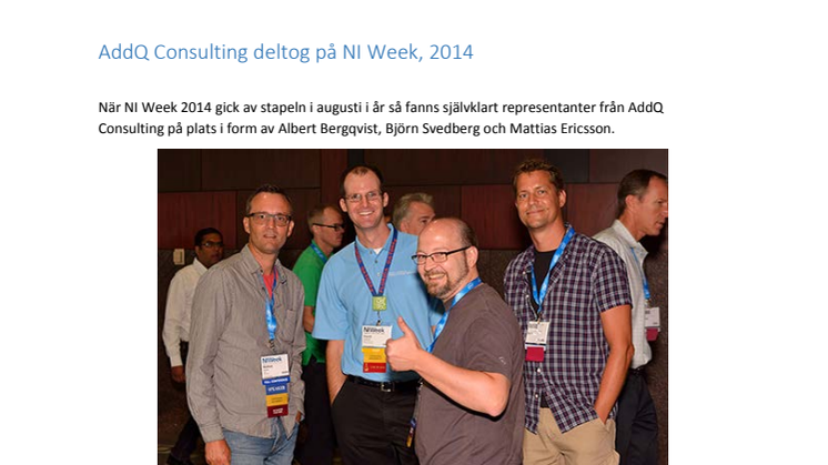 AddQ Consulting deltog på NI Week, 2014