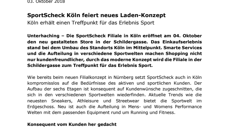 SportScheck feiert neues Ladenkonzept: Köln erhält einen Treffpunkt für das Erlebnis Sport