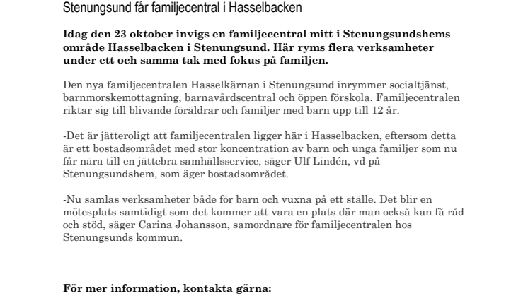 Stenungsund får familjecentral i Hasselbacken