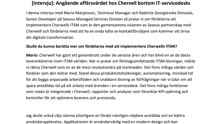 [Intervju]: Angående affärsvärdet hos Chervell bortom IT-servicedesks