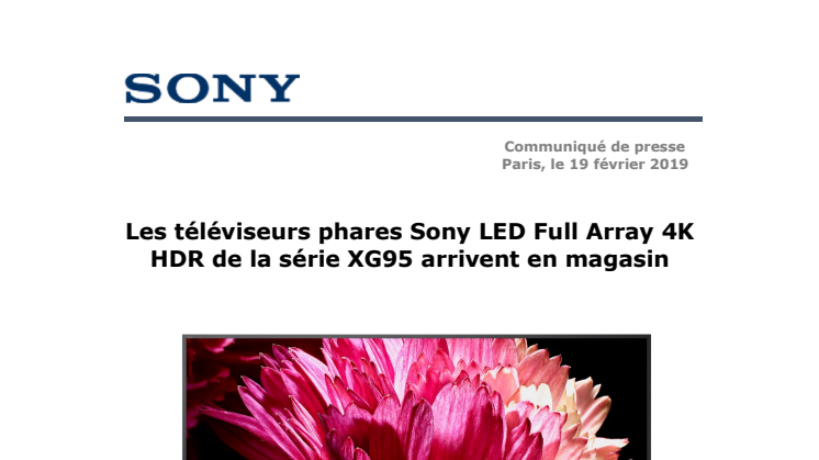 Les téléviseurs phares Sony LED Full Array 4K HDR de la série XG95 arrivent en magasin