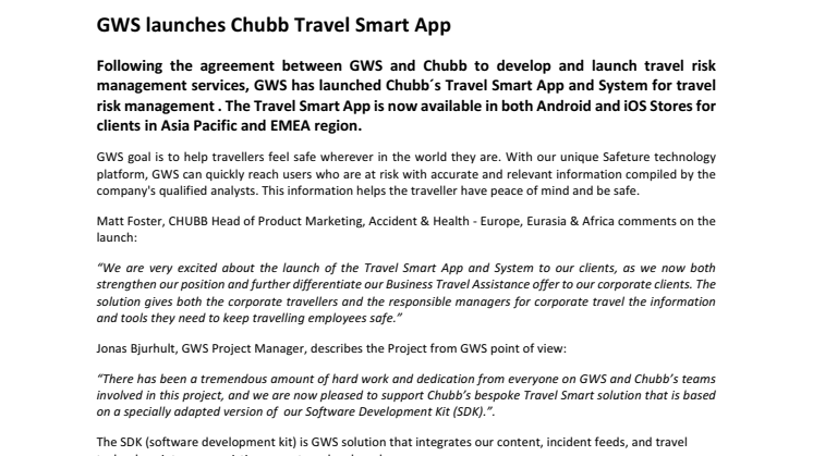 GWS launches Chubb Travel Smart App