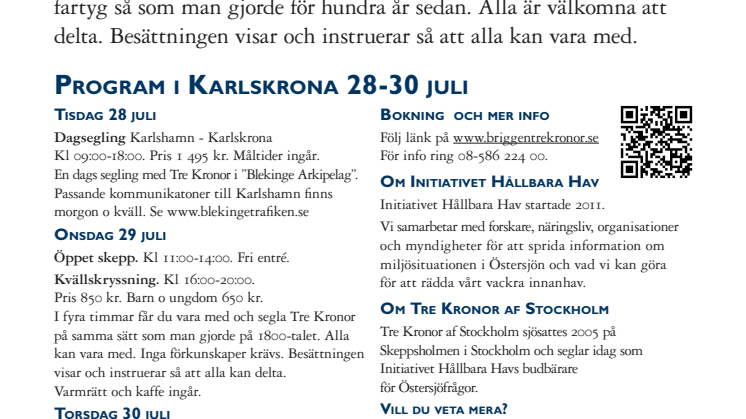 Program för Tre Kronor i Karlskrona 2015