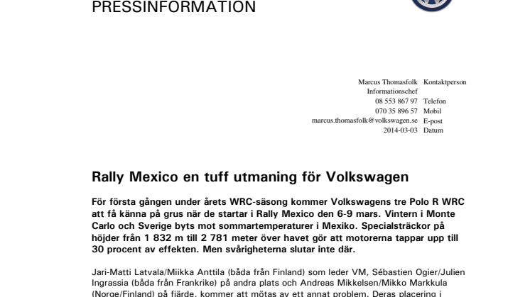 Rally Mexico en tuff utmaning för Volkswagen