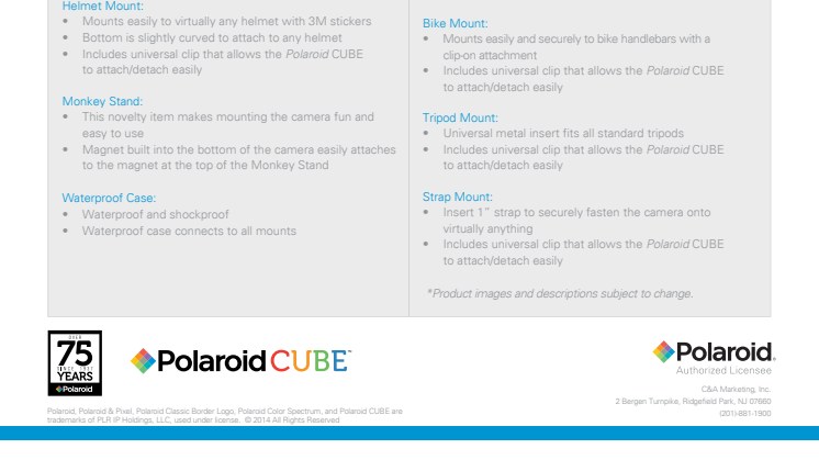 Polaroid Cube, datablad tilbehør