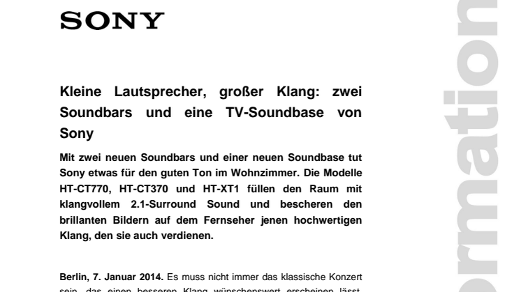 Kleine Lautsprecher, großer Klang: zwei Soundbars und eine TV-Soundbase von Sony
