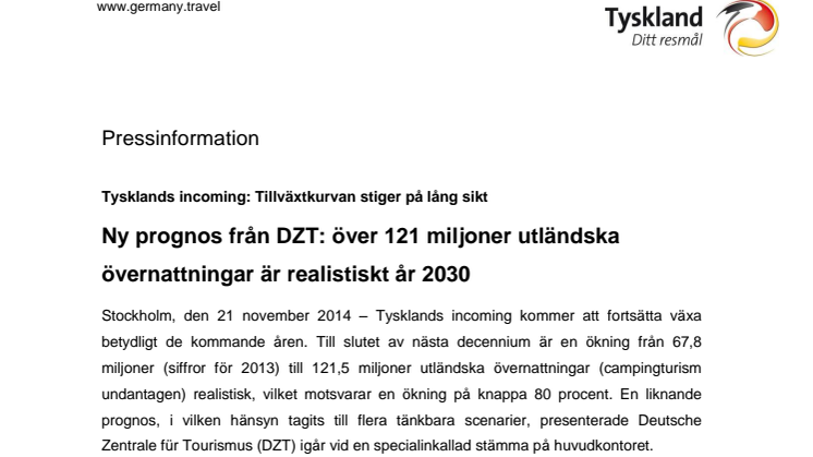 Ny prognos från DZT: över 121 miljoner utländska övernattningar är realistiskt år 2030