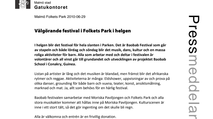 Välgörande festival i Folkets Park i helgen