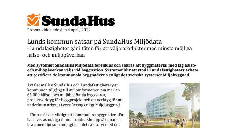 Lunds kommun satsar på SundaHus Miljödata