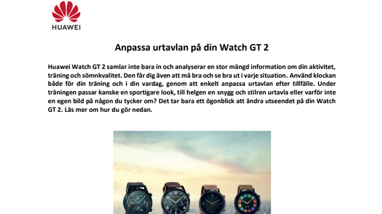 Anpassa urtavlan på din Watch GT 2