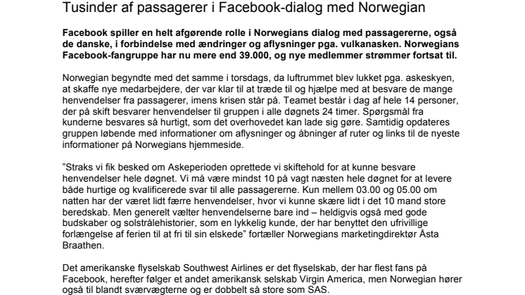 Tusinder af passagerer i Facebook-dialog med Norwegian